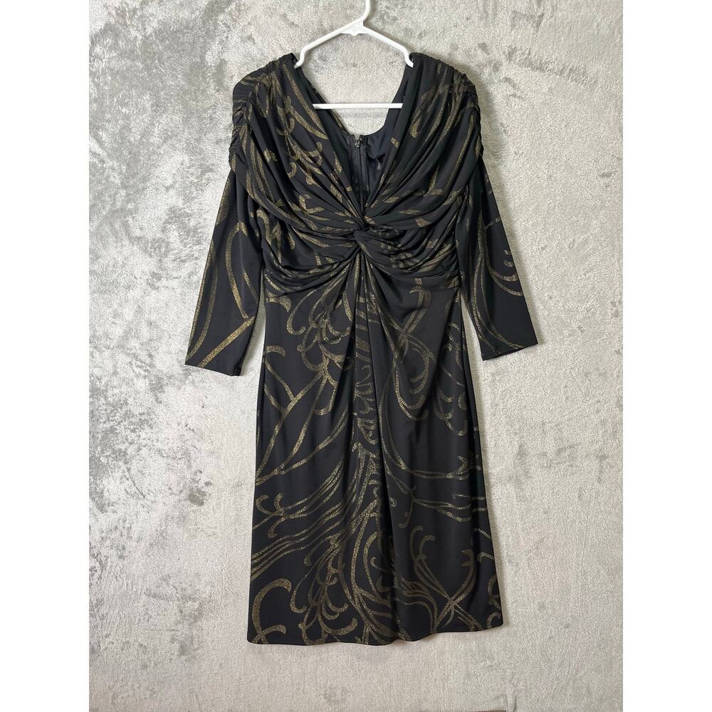 Tadashi Black Gold Draped Dress‎ Elegant Mother of the Bride Formal Large New